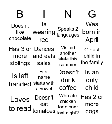 Get to Know You Bingo Card