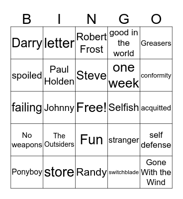 The Outsiders  Bingo Card