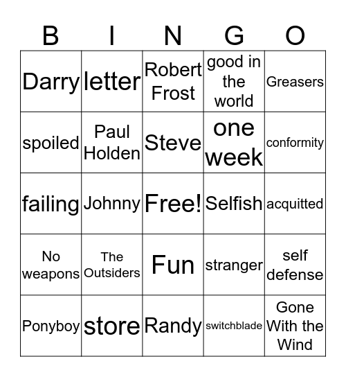 The Outsiders  Bingo Card