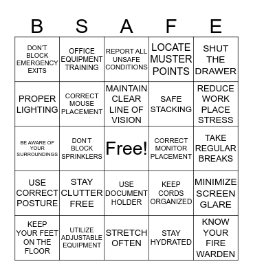 SAFETY BINGO Card