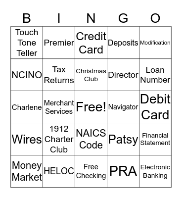 BANKERS BINGO Card
