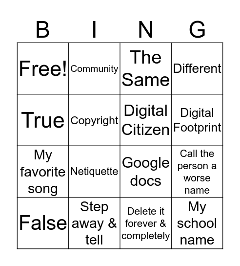We are Digital Citizens Bingo Card