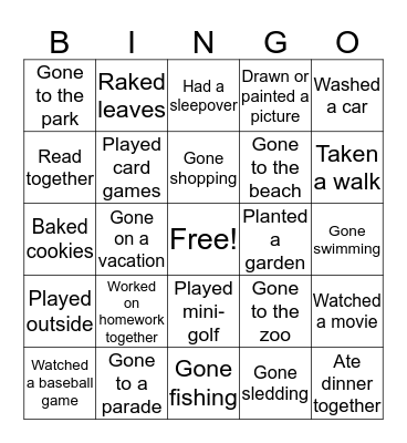 Grandparent's Day Bingo Card