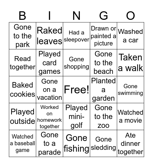 Grandparent's Day Bingo Card