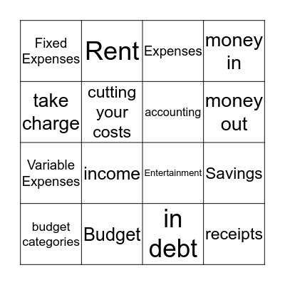 Budget Vocabulary Bingo Card