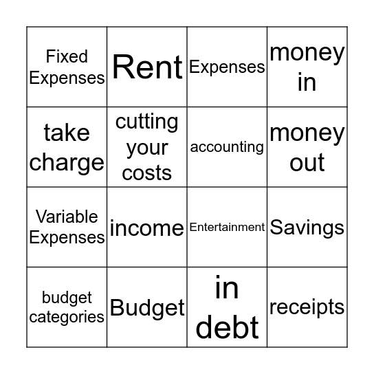 Budget Vocabulary Bingo Card