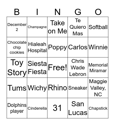 Lucas Bingo Card