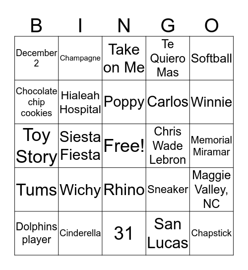 Lucas Bingo Card