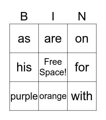 Words of the Week  Bingo Card