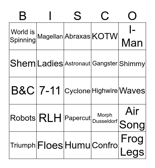 The great K-square eating bump o song list treasure card Bingo Card