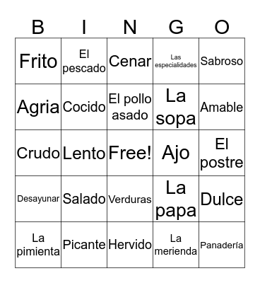 Spanish 3 Bingo Card