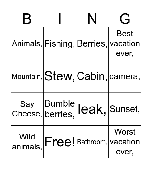 Best Vacation Ever!!! Bingo Card