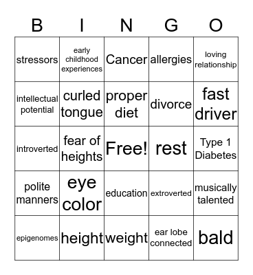 Nature vs. Nurture Bingo Card