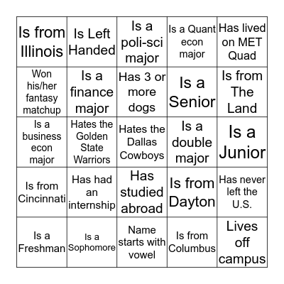 Econ Club Bingo Card