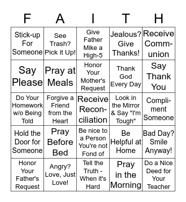 Live the "F-A-I-T-H" Bingo Card