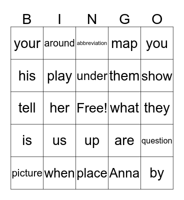 William teacher's Bingo Card