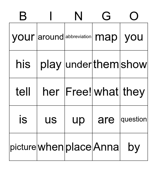 William teacher's Bingo Card