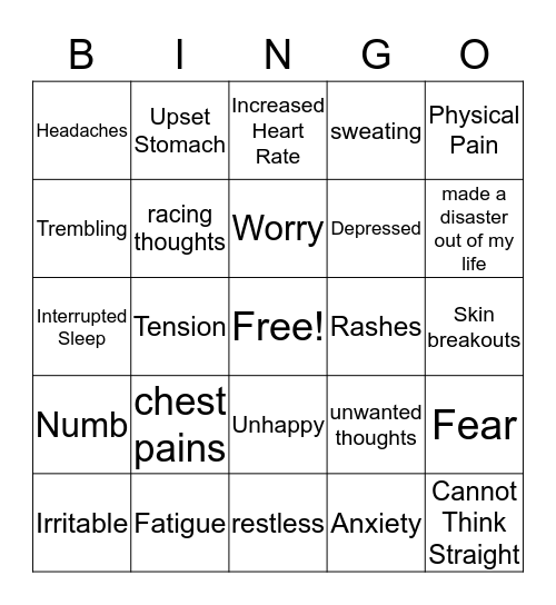 STRESS/ANXIETY SYMPTOMS Bingo Card