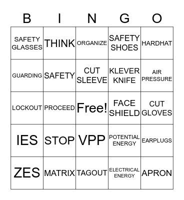 VPP SAFETY AWARENESS BINGO Card