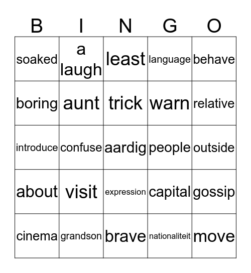 Vocabulary chapter 1 Bingo Card