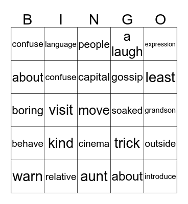 Vocabulary chapter 1 Bingo Card