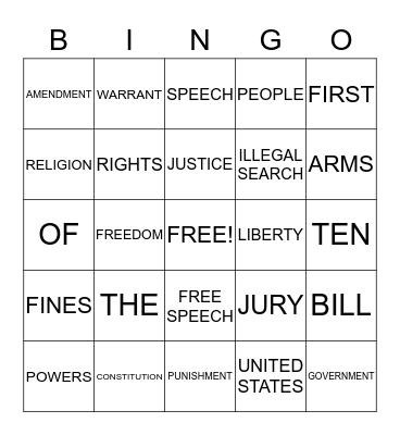 BILL OF RIGHTS Bingo Card