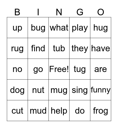 Lesson 5 Bingo (Short u) Bingo Card
