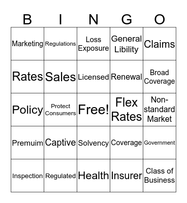 Insurance Bingo Card