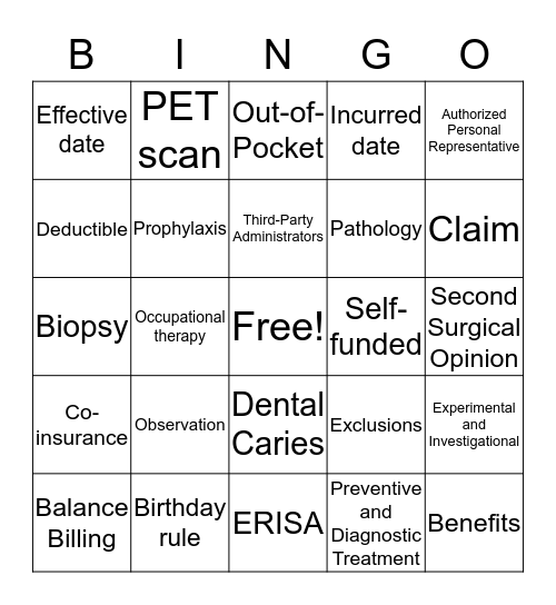 Basic of Health Insurance Bingo Card