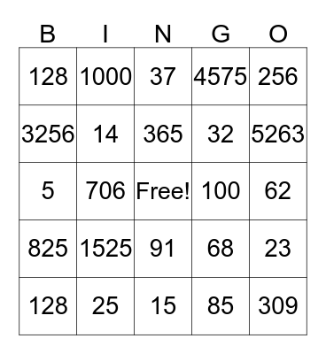 ASL Number Bingo Card