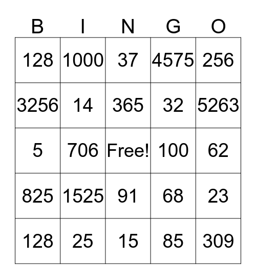 ASL Number Bingo Card