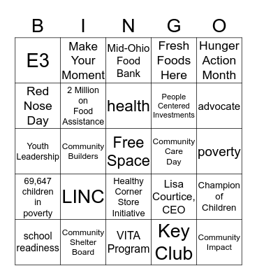 United Way Bingo Card