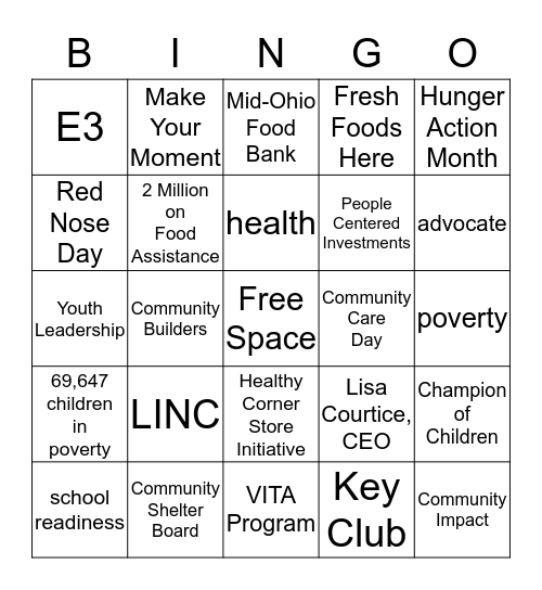 United Way Bingo Card