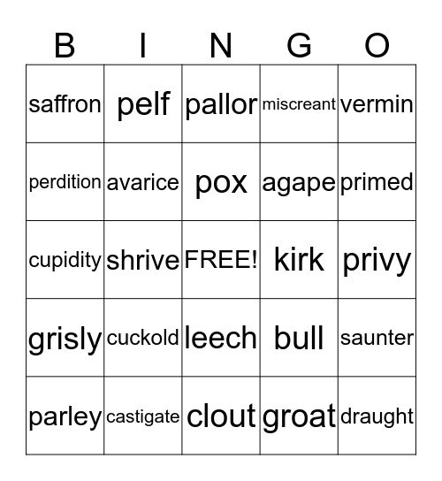 The Pardoner's Tale Bingo Card