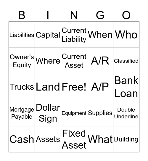 Balance Sheet Bingo  Bingo Card