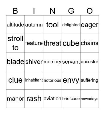 New Interface Vwo 3 unit 1 Hobd Bingo Card