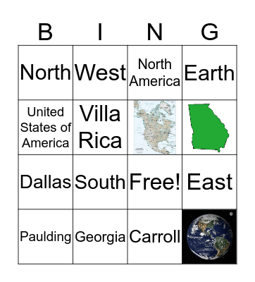 Me on the Map Bingo Card