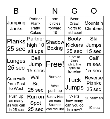 Mrs. Siemion's Fitness BINGO Card