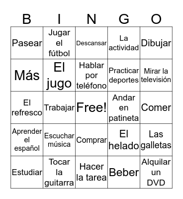 Spanish 1 Bingo Card