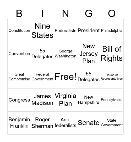 Making of the Constitution Bingo Card
