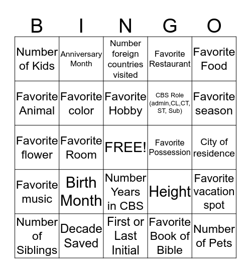 CBS Bingo Mingle Bingo Card