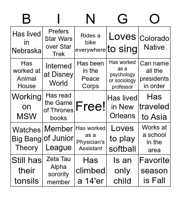 Core Training October 2017 Bingo Card