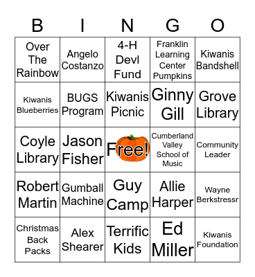 Kiwanis Picnic Bingo Card