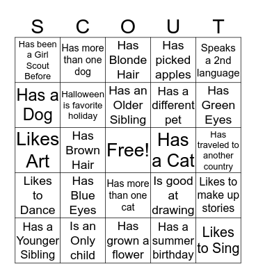 Getting to know your sister scout Bingo Card