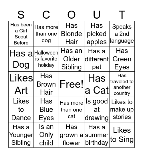 Getting to know your sister scout Bingo Card