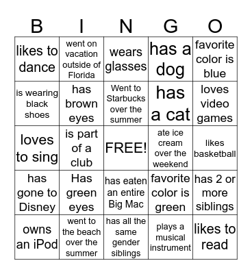 People Bingo: Find someone who... Bingo Card
