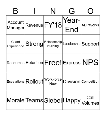 MA East Up-Market Team Bingo Card