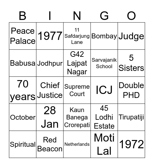 Know Him a Little More Bingo Card