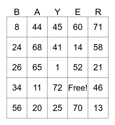 Safety Day  Bingo Card