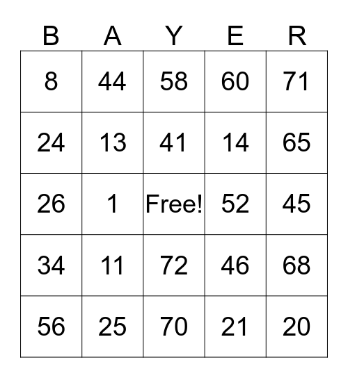Safety Day  Bingo Card
